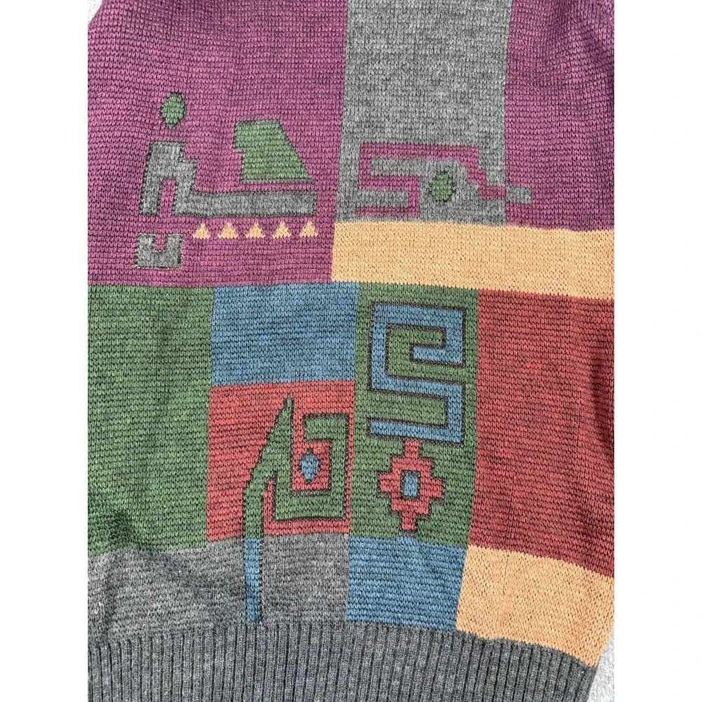 Vintage Wool 80s Crewneck Sweater Bill Cosby Grandpa Cabin Core Aztec Lodge Cozy